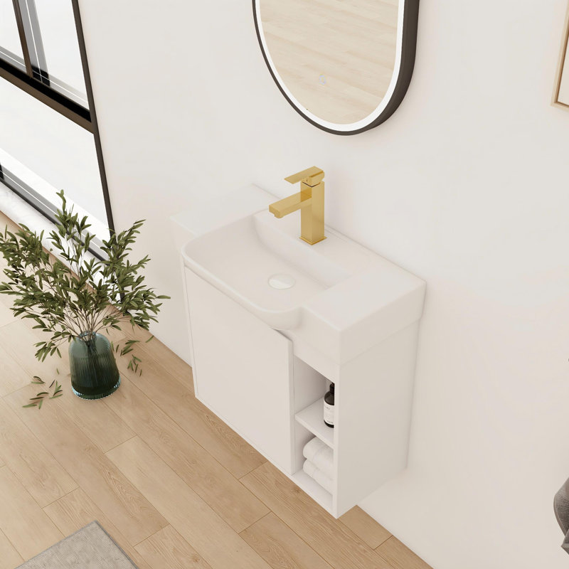 24'' Single Bathroom Vanity With Ceramic Top, White, 24"