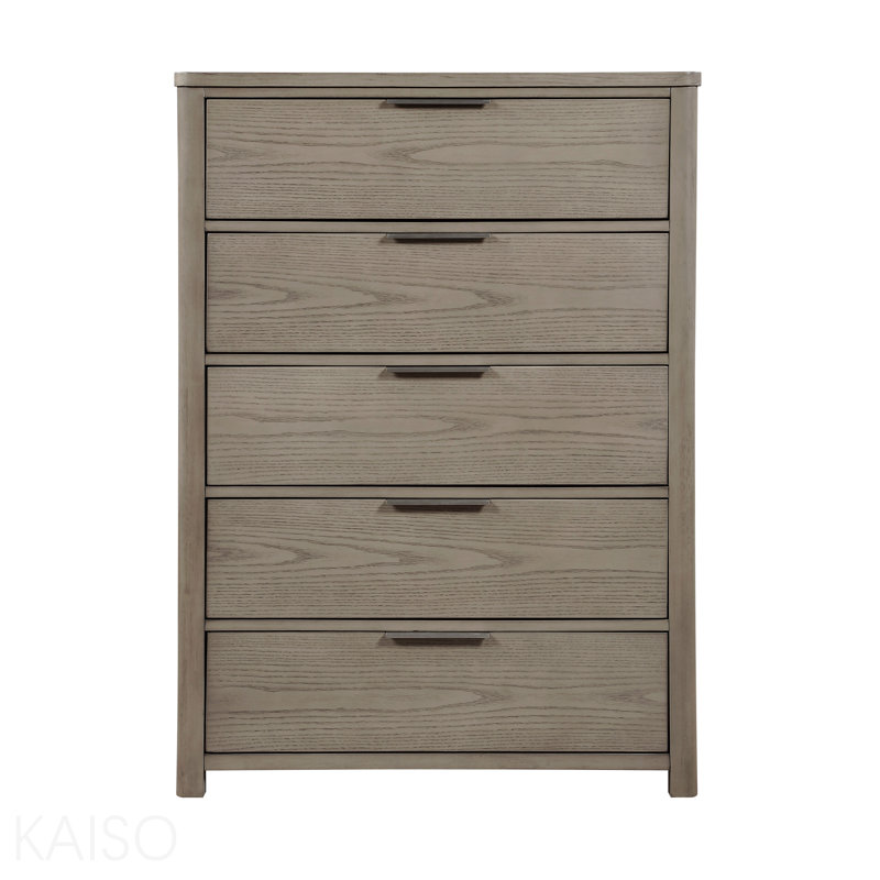 Commode de rangement contemporaine à 5 tiroirs à finition en queue d'aronde de style contemporain gris clair en bois durable