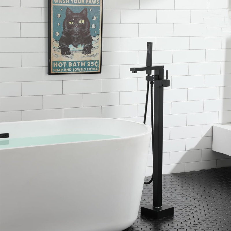 Single Handle Floor Mounted Tub Faucet, Matte Black