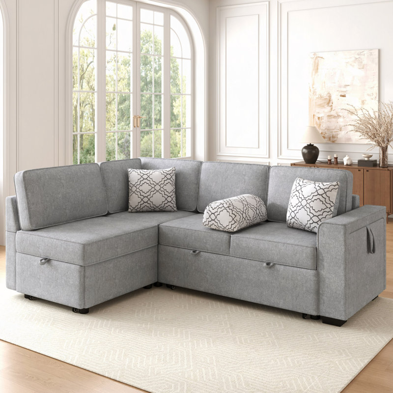 Canapé-lit modulaire convertible en L de L 83,9 po avec couchettes coulissantes doubles, table rabattable, ports USB, porte-gobelet et rangement