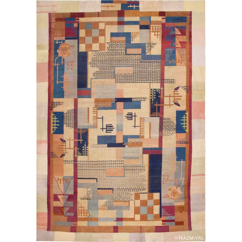 One-of-a-Kind 12'7" X 18'7" 1910s Wool Area Rug in Beige