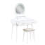 Commode de meuble-lavabo de luxe à finition blanche avec miroir et tabouret à DEL, grand rangement pour les cosmétiques et les accessoires-116127569