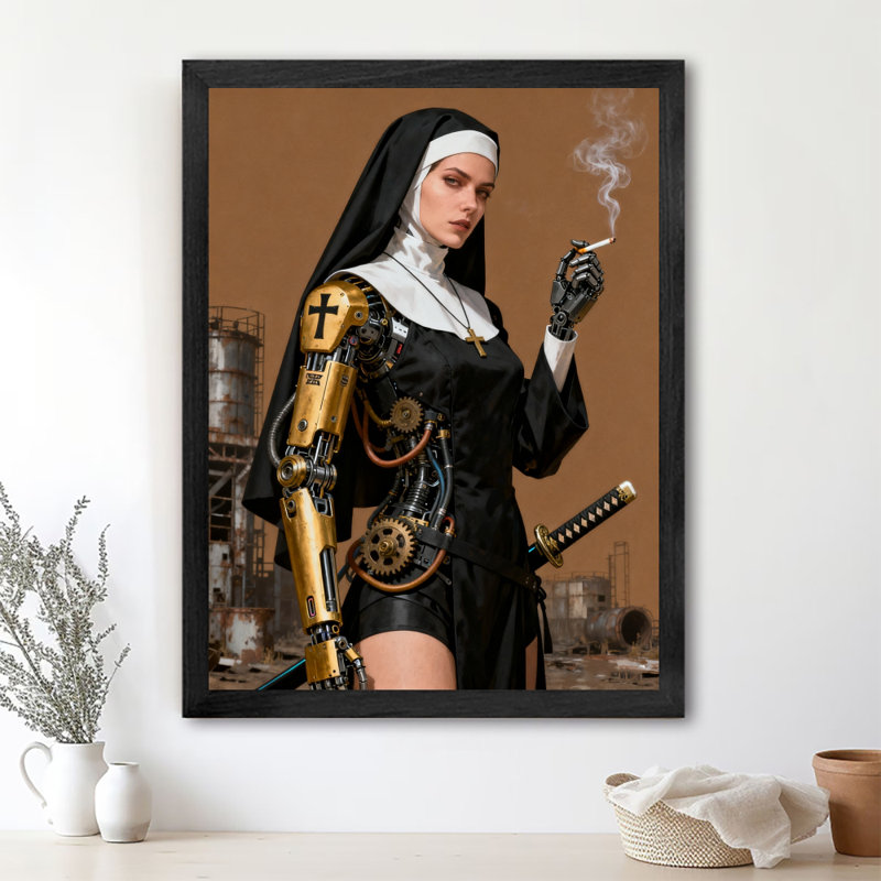 Reproduction d'art encadré noir rétro, 11" H x 9" W