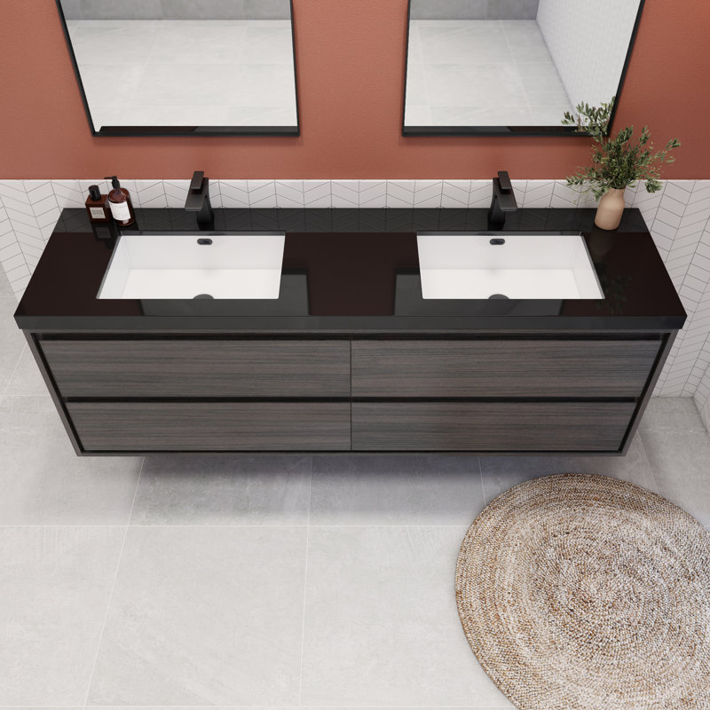 Vickye 72" Double Sink Bathroom Vanity Set, Gray Oak