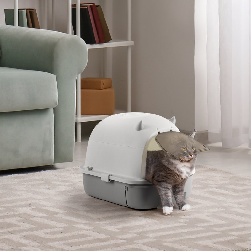 Bac à litière couvert grand format, toilettes extra larges à bords hauts pour grands chats et chatons