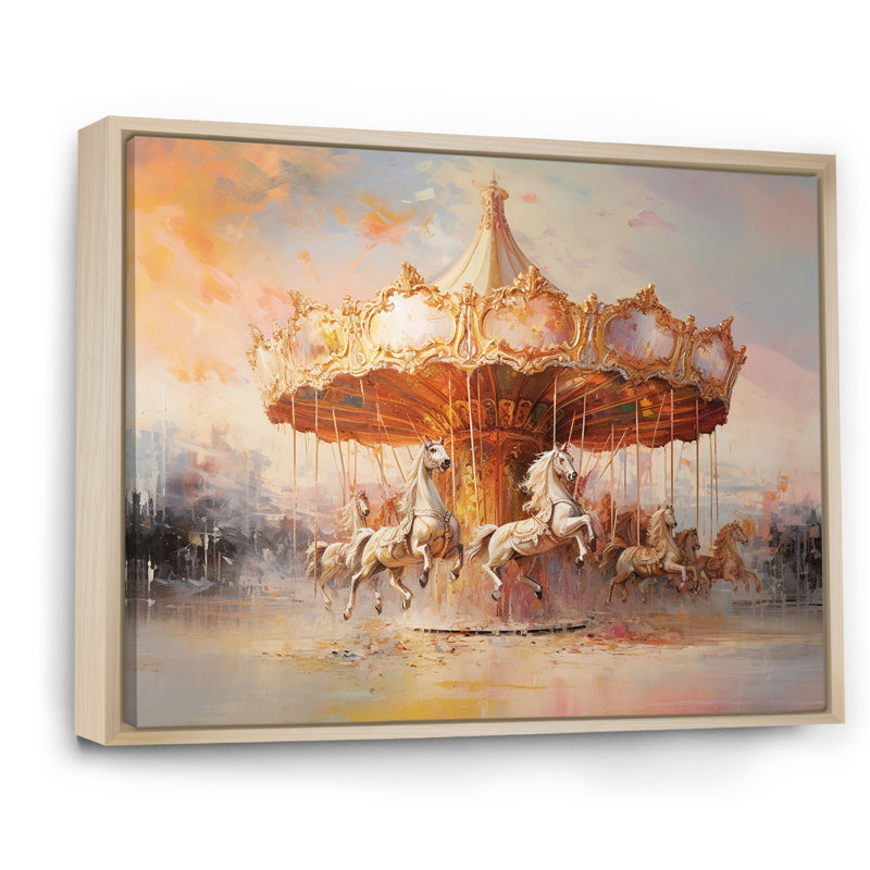 «Carousel In Sunset Charm I», reproduction sur toile, Cadre naturel flottant, H 30 po x l 40 po