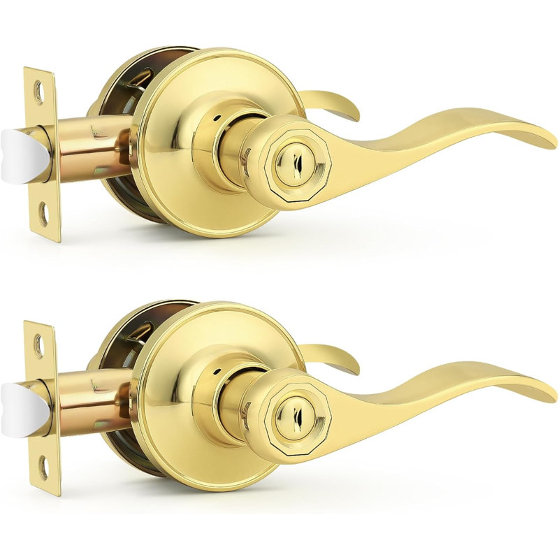 Serrure de porte intérieure en laiton poli pour poignée de porte, poignée de porte pour salle de bain, paquet de 2