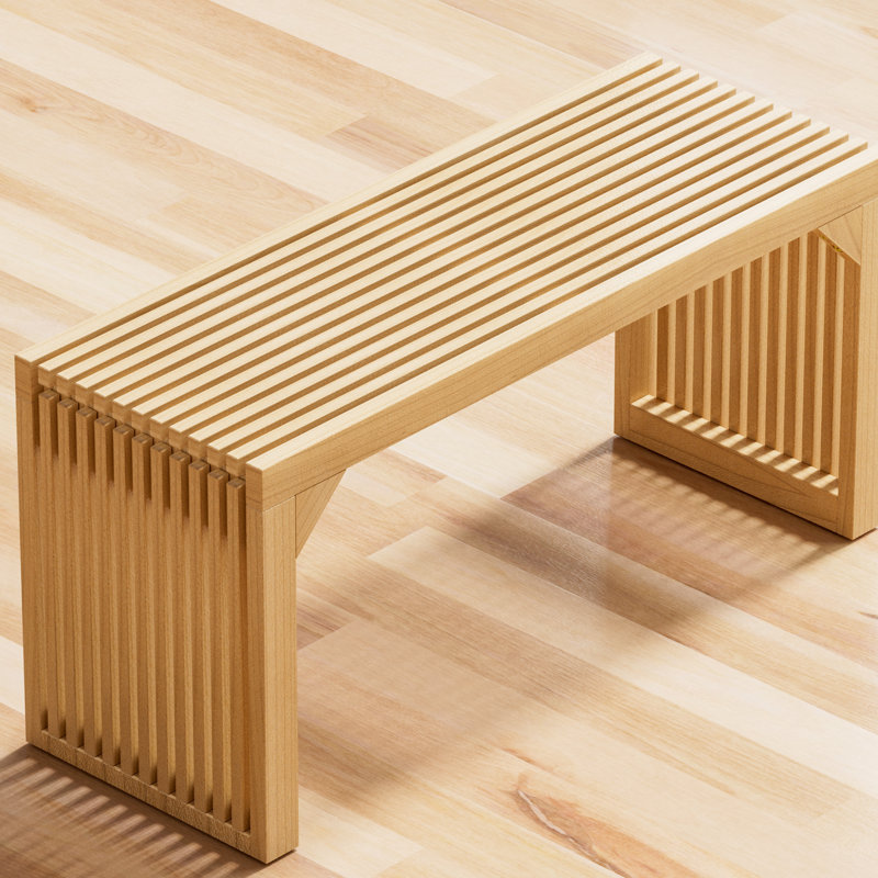 Banc de hall d'entrée en bois massif naturel Amyiah - vous accueille avec style Conception longue et élégante pour le salon moderne, la salle à manger et