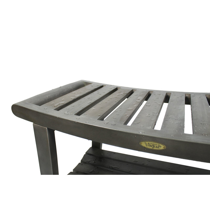 Coastal Vogue Harmony 30" Teak Shower Bench with Shelf Antique Gray Shower Bench for Inside Shower