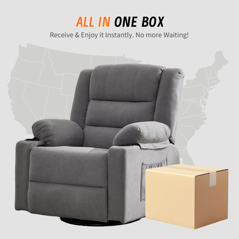  360° Swivel Rocking Recliner Chair for Nursery Bedroom with Massage and Heating, Gray