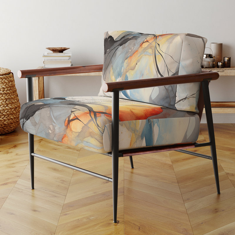Marbre Serenity Watercolor Waves I - Chaise rembourrée avec accents abstraits, Noir