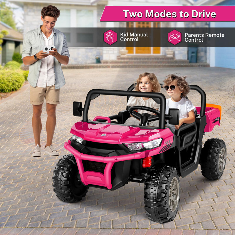 Pink 24V Kids Ride-On Truck with Remote Control and Electric Dump Bed