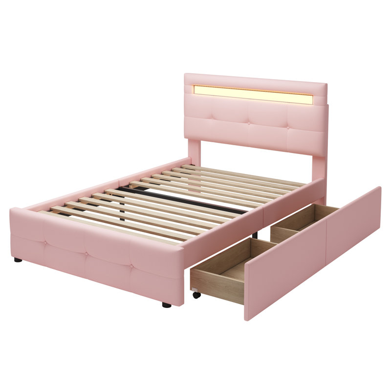 Barbare Upholstered Drawers Bed, Pink