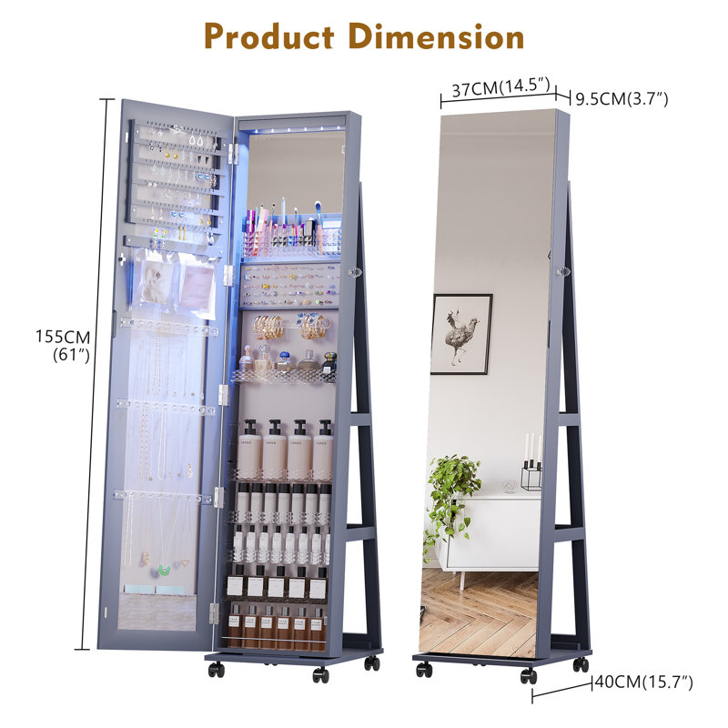 Armoire pour bijoux à DEL Kalijah, Gris