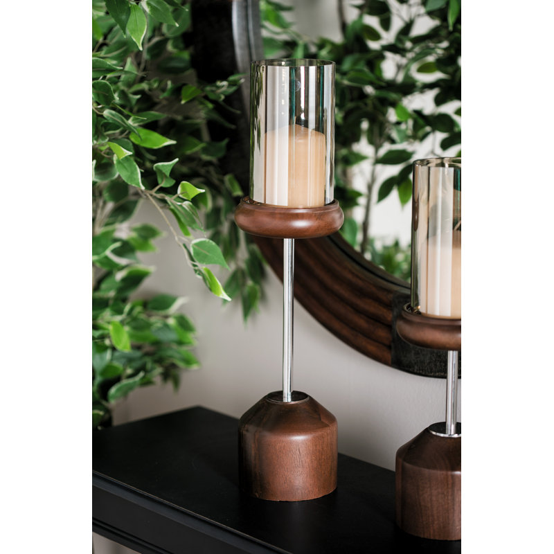 Wood Tabletop Hurricane, 20" H x 5" W x 5" D