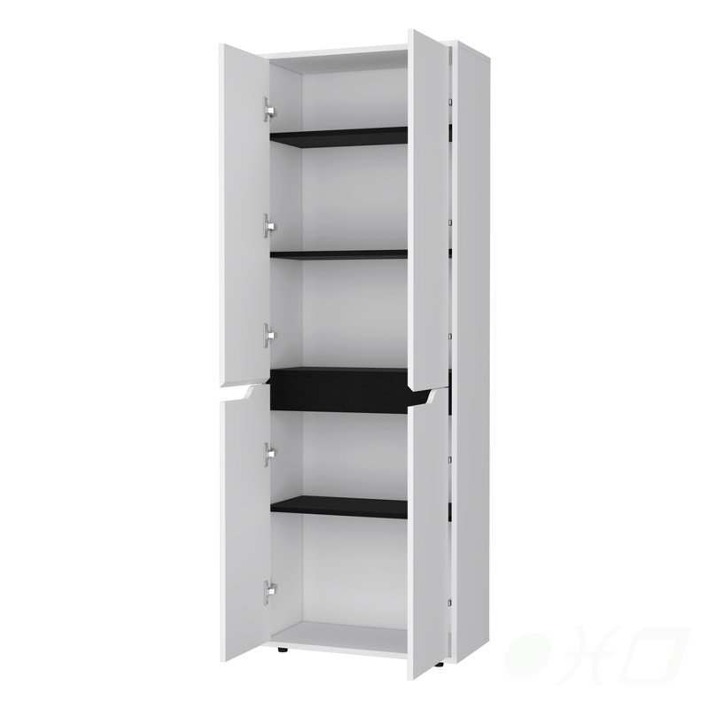 Garde-manger blanc à 5 tablettes avec armoires à deux portes pour un rangement efficace et organisé dans des espaces compacts