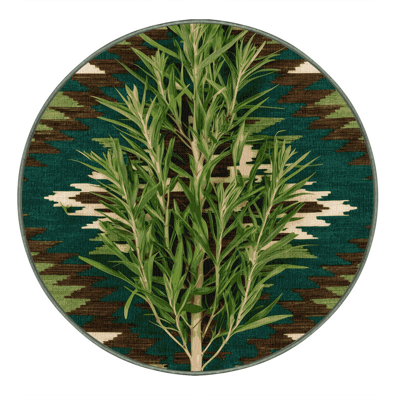 Washable Mormon Tea Plant Southwestern Area Rug, Round 4'