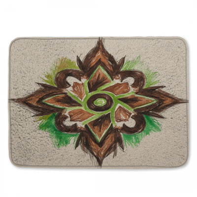 Tapis de salle de bain brun et vert mandala