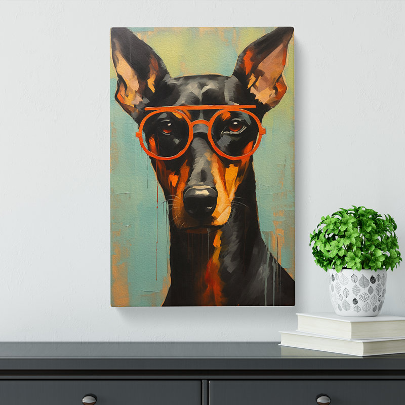 Doberman With Glasses - Print on Canvas, 60cm H x 40cm W x 3cm D