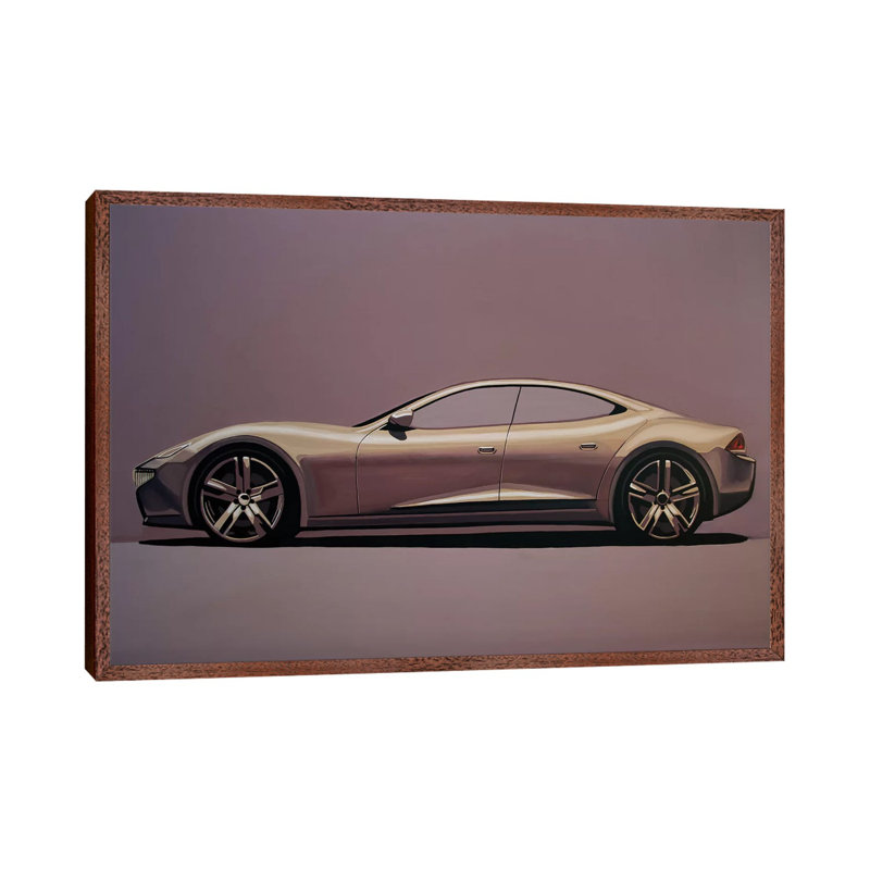 Fisker Karma 2012 by Paul Meijering - Painting on Canvas, 45.72cm H x 66.04cm W x 3.81cm D, Classic Brown Wood Floater Framed
