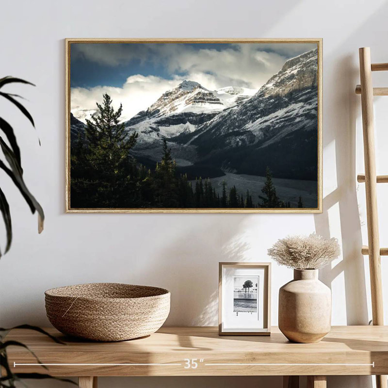 Mountain Top Wall Art, Floating Frame Natural Wood, 25" X 17"