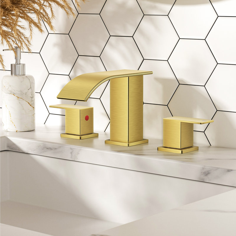 Robinet de salle de bain à large entraxe avec bonde, Or brossé
