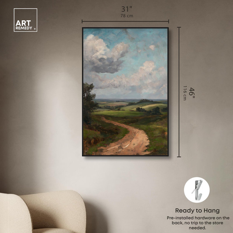 Paysage anglais rétro sur toile par Art Remedy, H 46 po x l 31 po, Cadre flottant noir