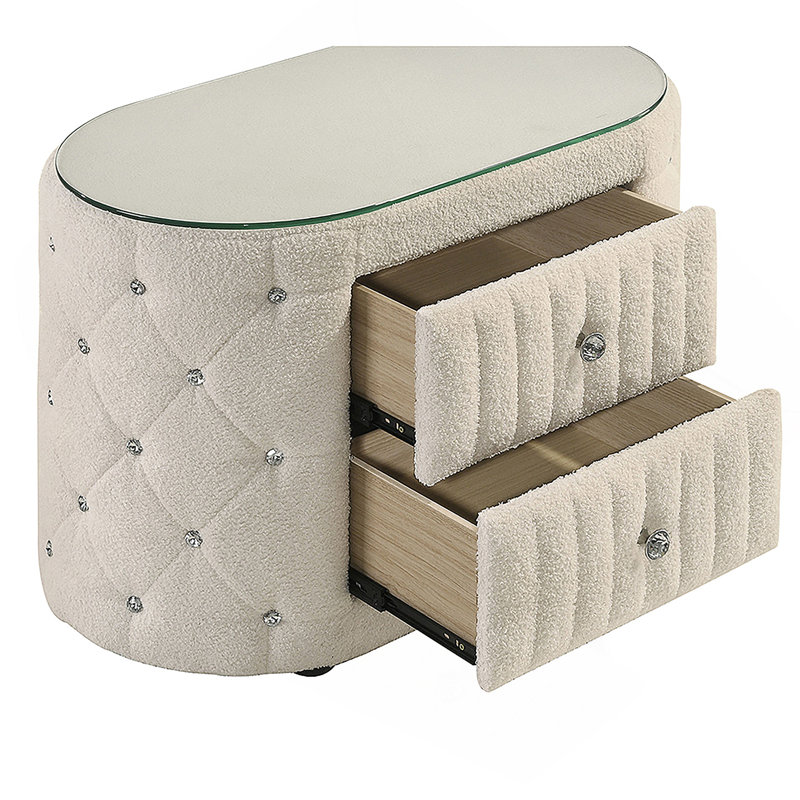 Ivory 2-drawer Upholstered Nightstand Bedside Table