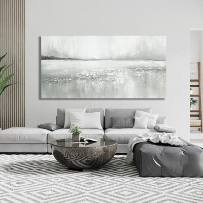 Abstract Wall Decor White Lake Wall Art Minimalist Canvas Painting Artwork For Living Room Bedroom Dining Room Office Home Decor 24X48 Inch