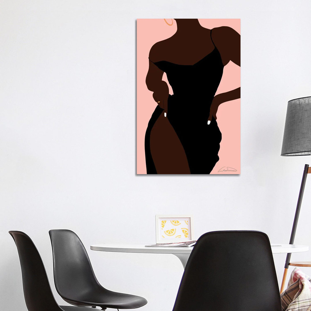 Kleines Schwarzes Kleid Dunkelbraun in Rosa von Aminah Dantzler - Ohne Rahmen Galerie-verpackte Leinwand Giclée auf Lein...