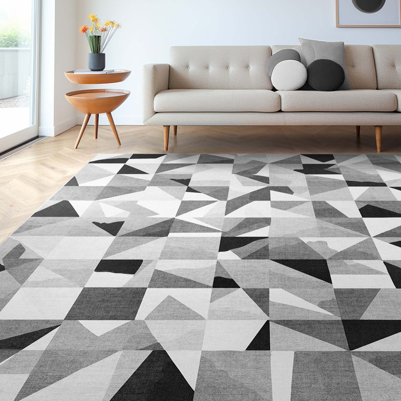 Tapis à tissage plat noir et blanc Winston Porter Shanea, Rectangle 7 pi 10 po x 9 pi 10 po