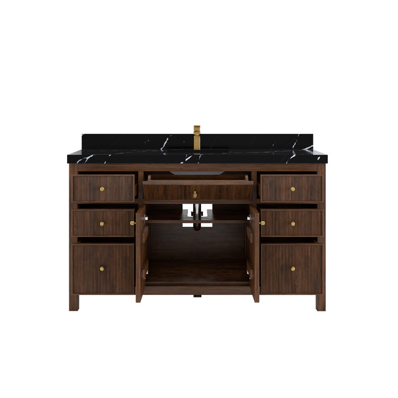 Teck de 60 po Sonoma X P 22 po De meuble-lavabo simple en noyer foncé, Noir Calacatta
