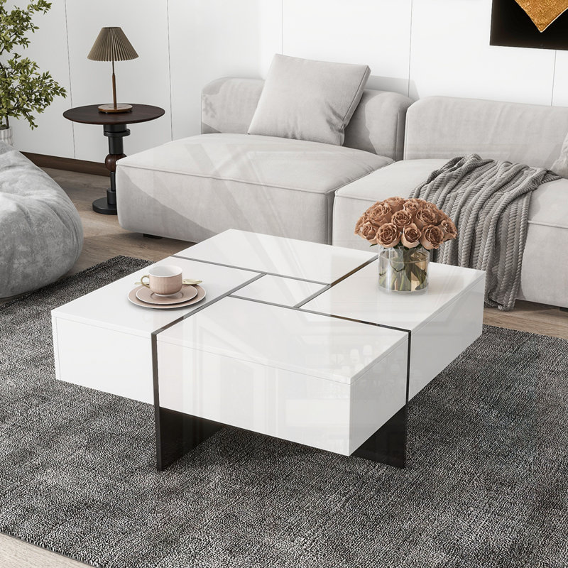 Table basse au design unique, Blanc/Noir, Blanc