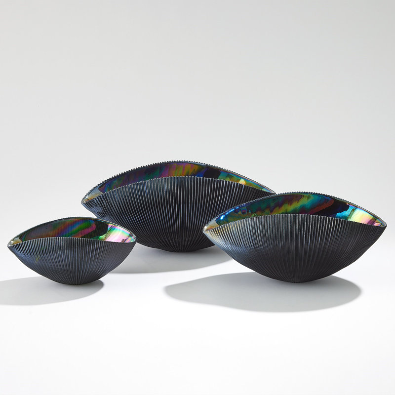 Pleated Bowl-Black-Med, 8" H x 19" W x 12.5" D