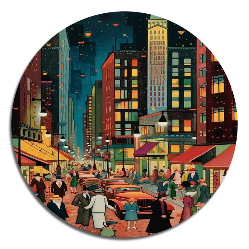 Art déco rétro City Life I - mode ronde en métal, H 29 po x l 29 po