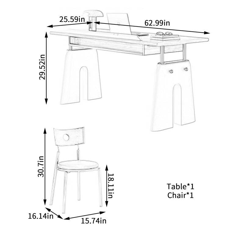 Pahal Writing Desk, 29.52" H x 62.99" W x 25.59" D