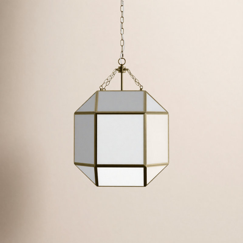 Reid 3 - Light Lantern Pendant, Satin Brass, 23.25" H x 13.5" W x 13.5" D, White