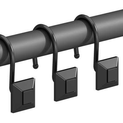 Shower Curtain Decorative Hooks, Set Of 12 Shower Curtain Rod Rings For Bathroom Rust Resistant Square, Black