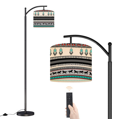 Arc Floor Lamp Dreamcatcher Running Horse Native Inspired Geometric Tribal Turquoise Floor Lamps with Remote LED Lights Adjustable Lamp Shades Tall Standing Lamps for Reading Office Living Room