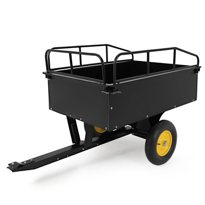 Heavy Duty Utility Trailer for ATV & Lawn Mower, 750 lbs 15 Cu.Ft Steel Garden Dump Cart with Removable Sides, Pneumatic Tires & Quick Dump Pull Behind for Tractor UTV