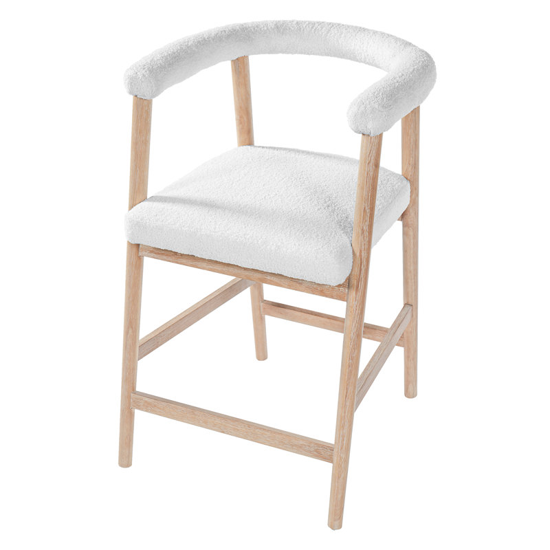 Nordica 25'' Seat Height Modern Mid-Century Upholstered Counter Stool with Backrest, White Cushion/Natural Frame