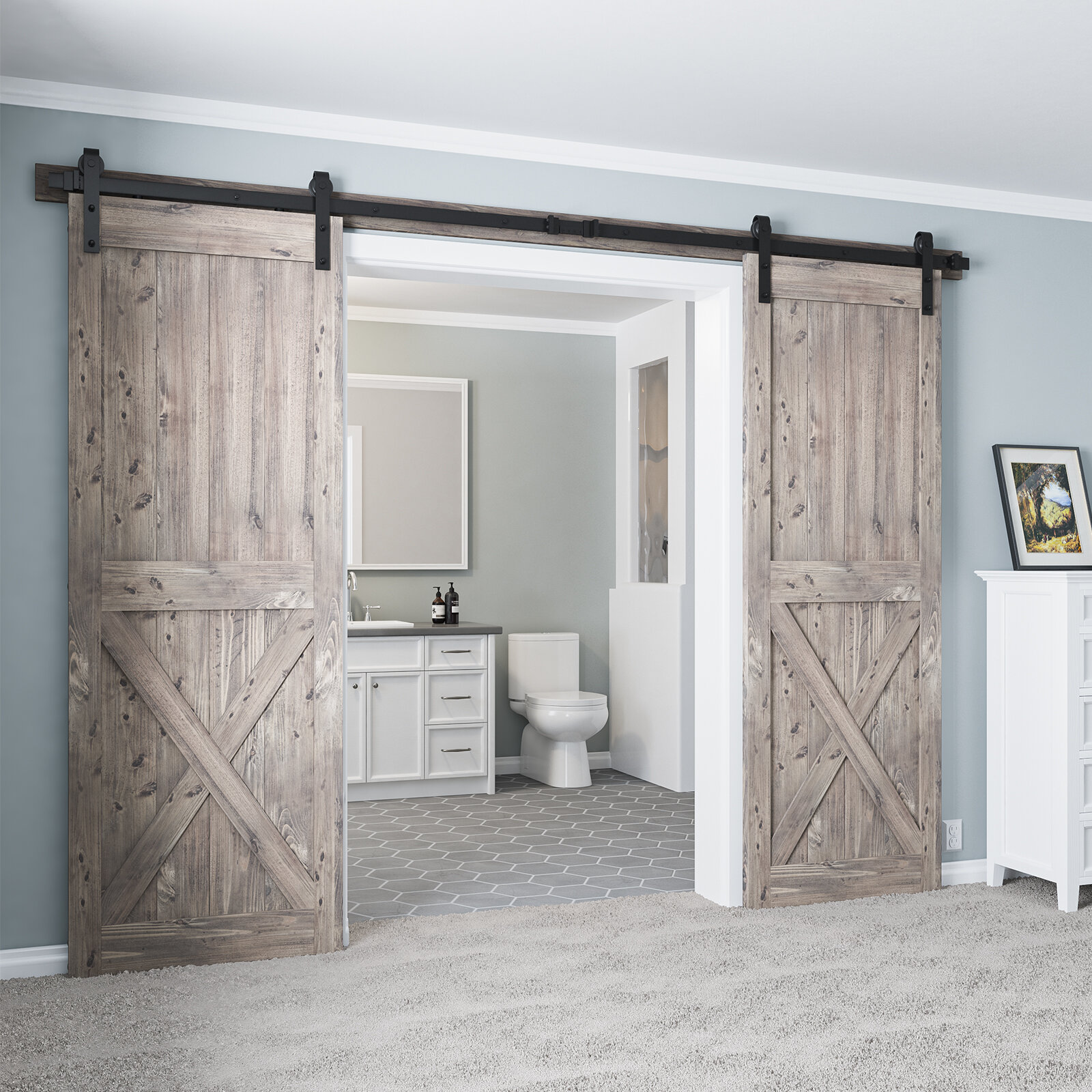 Classic Design Sliding Standard Double Barn Door Hardware Kit without Door