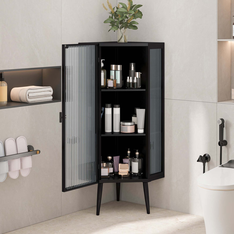 Armoire de plancher avec porte en verre trempé, Noir