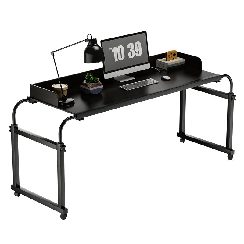 Table de lit sur roulettes, hauteur réglable, style moderne, noir, capacité de poids de 350 lb, Noir, Noir