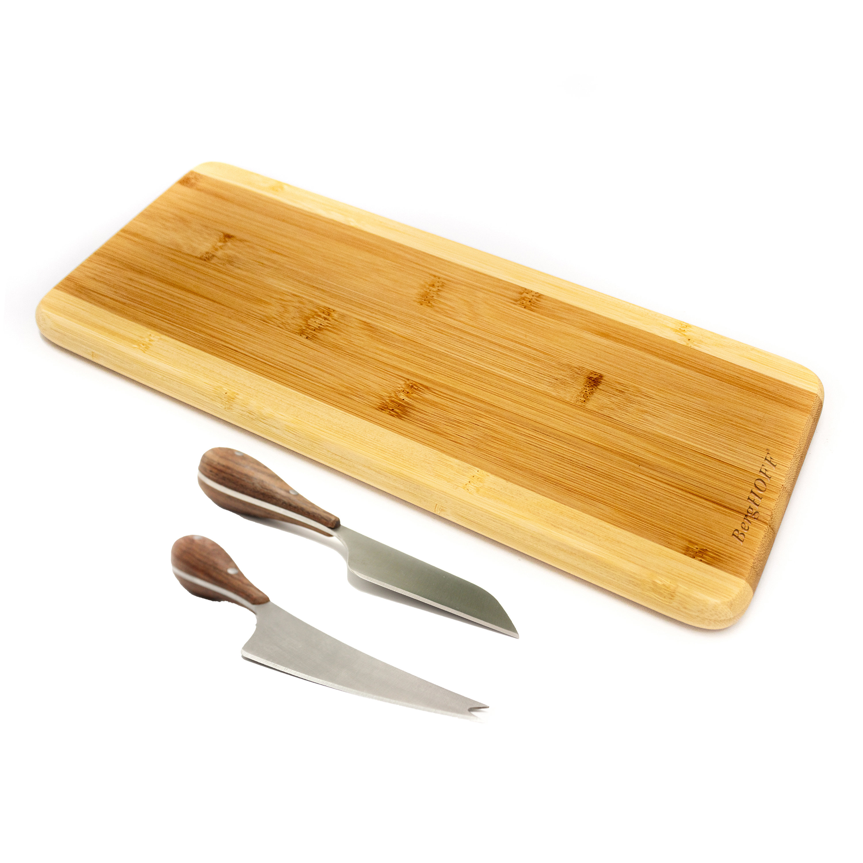 BergHOFF Bamboo 3Pc Long Rectangle TwoToned Cheese Board with Aaron
