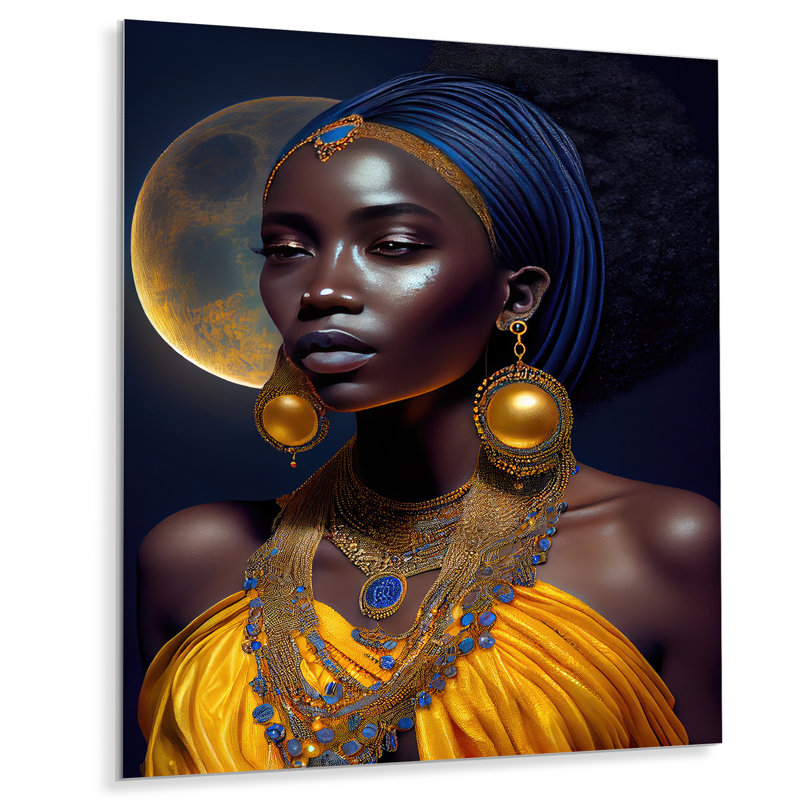 Décoration murale Heiderich, reine bleue, femme africaine sous la lune I, H 40 po x l 30 po x P 1 po