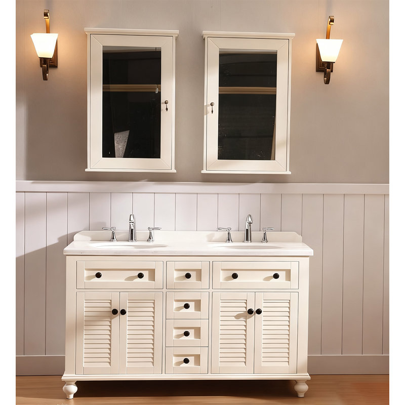 Meuble-lavabo de salle de bain en chêne massif et marbre de style campagnard américain