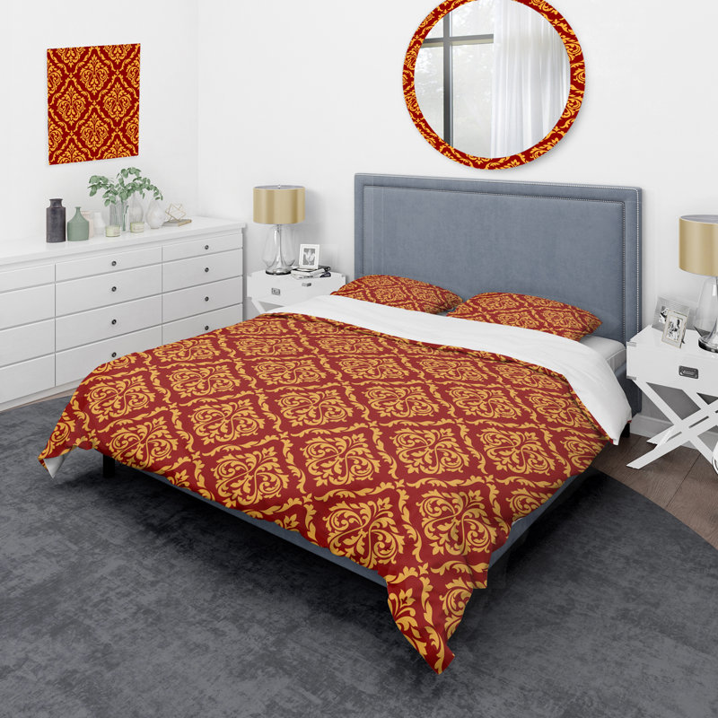 Orange Damask - Abstract Duvet Cover Set - Microfiber Polyester
