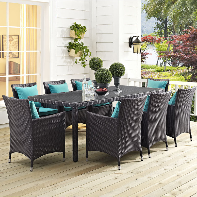 Modway Convene 9 Piece Dining Set, 114" L x 39.5" W, Mocha