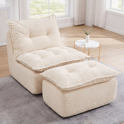 Chaise longue rembourrée avec repose-pieds mobile, canapé douillet d'intérieur 